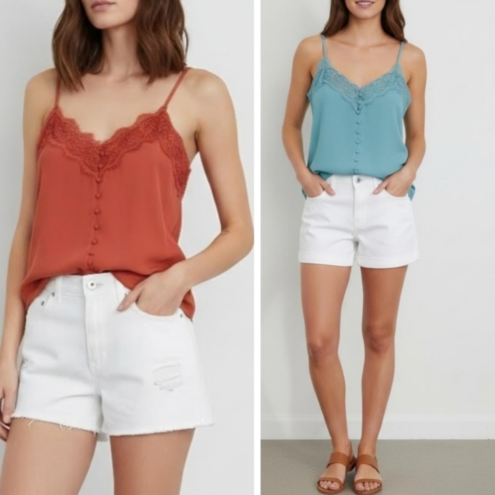 New! Forever 21 Bundle Bohemian Lace Button Spaghetti Strap Cami Blouse Top